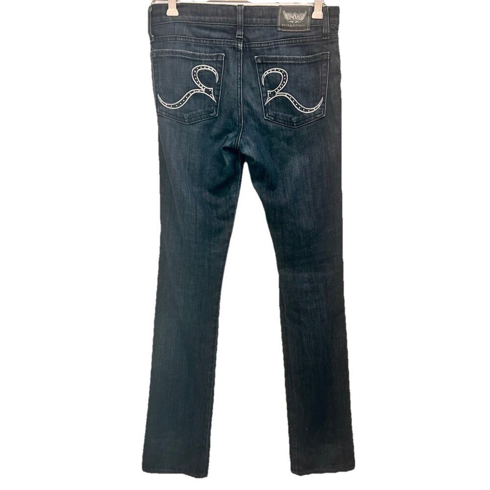 Rock & Republic Low Rise Women’s Jeans 28 Tall Straight Leg Dark Wash Blue Denim